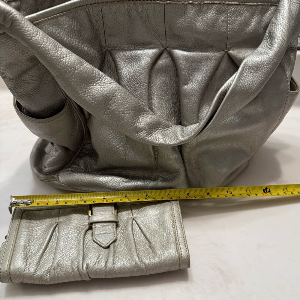 Cole Haan Metallic Silver Tote Bag And Wallet Set